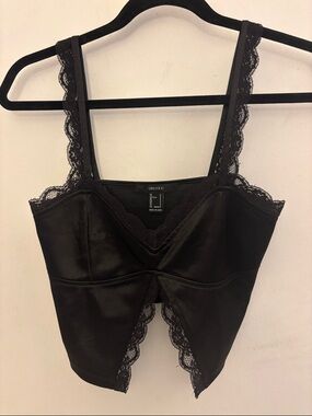 Forever 21 Black Satin Lace-Trim Crop Top